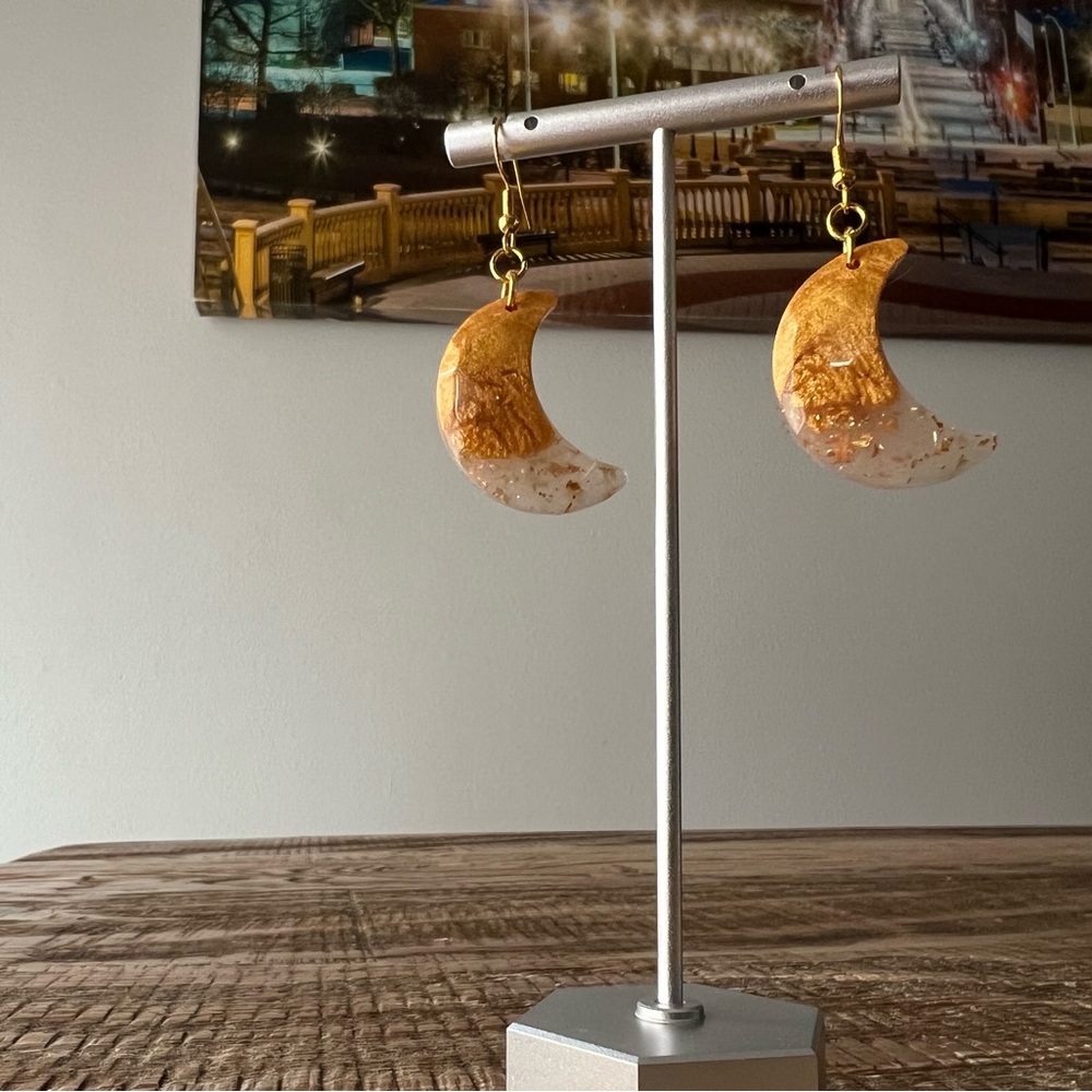 Golden Crescent Resin Earrings